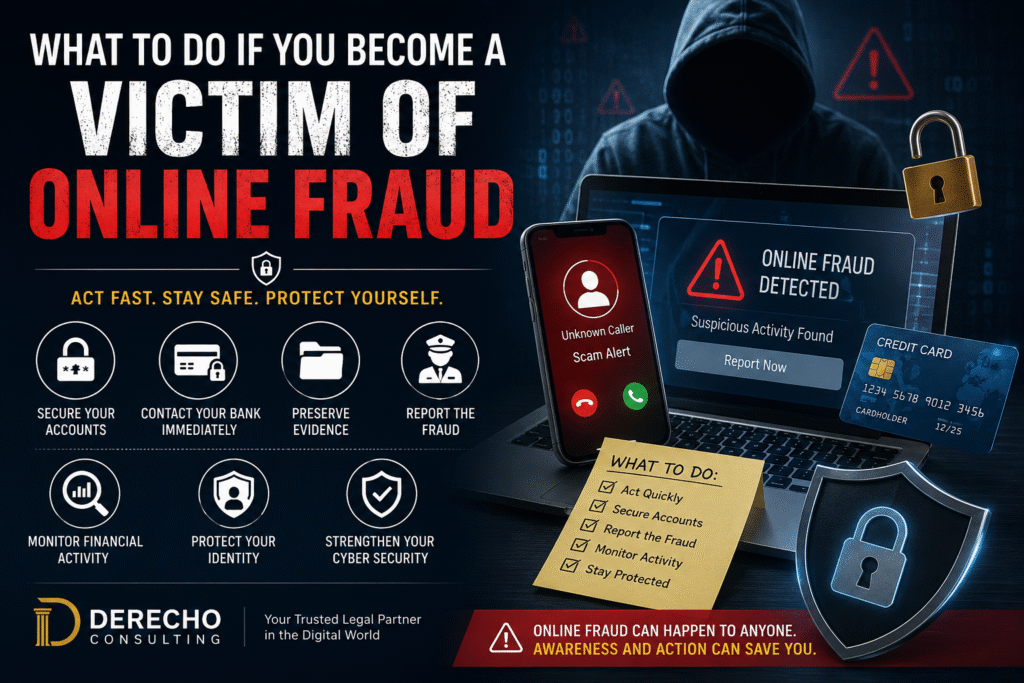 What to Do If You Become a Victim of Online Fraud featuring cybersecurity, online scams, identity protection, and fraud prevention.