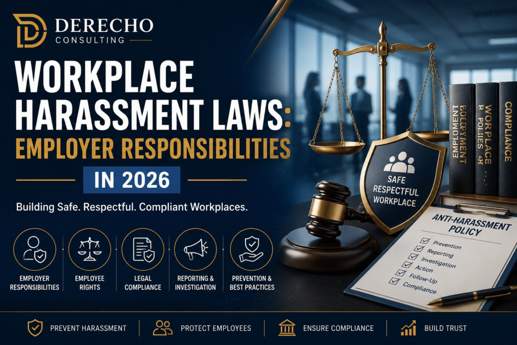 Featured image showing workplace harassment laws, employer responsibilities, legal compliance, employee rights, and workplace safety in 2026.