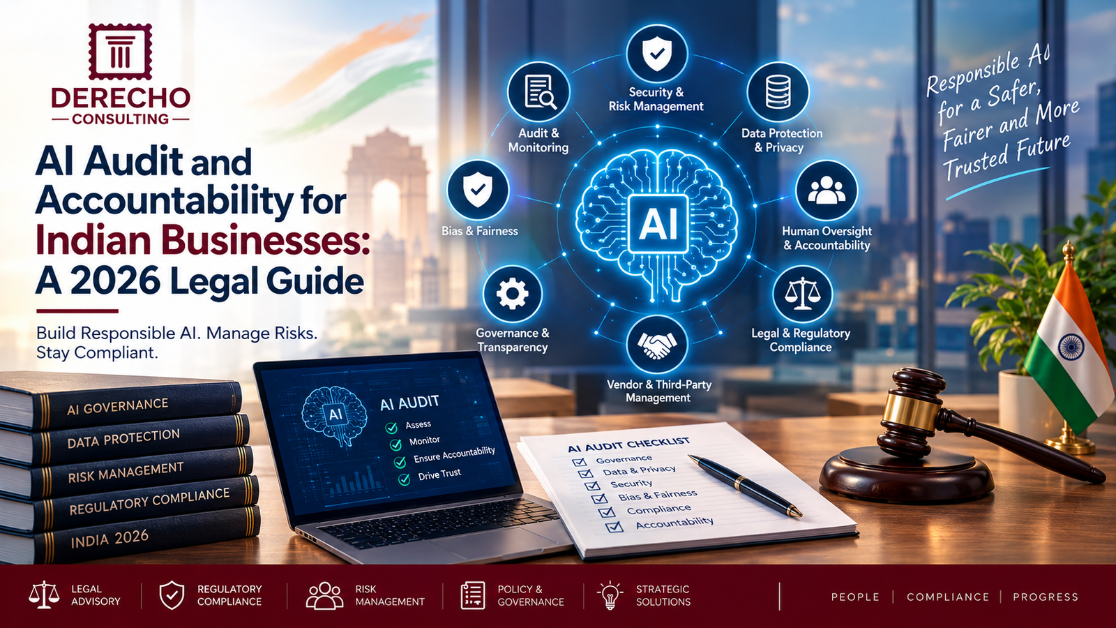 AI audit for Indian businesses covering AI governance, data protection, cybersecurity, human oversight, and regulatory compliance.