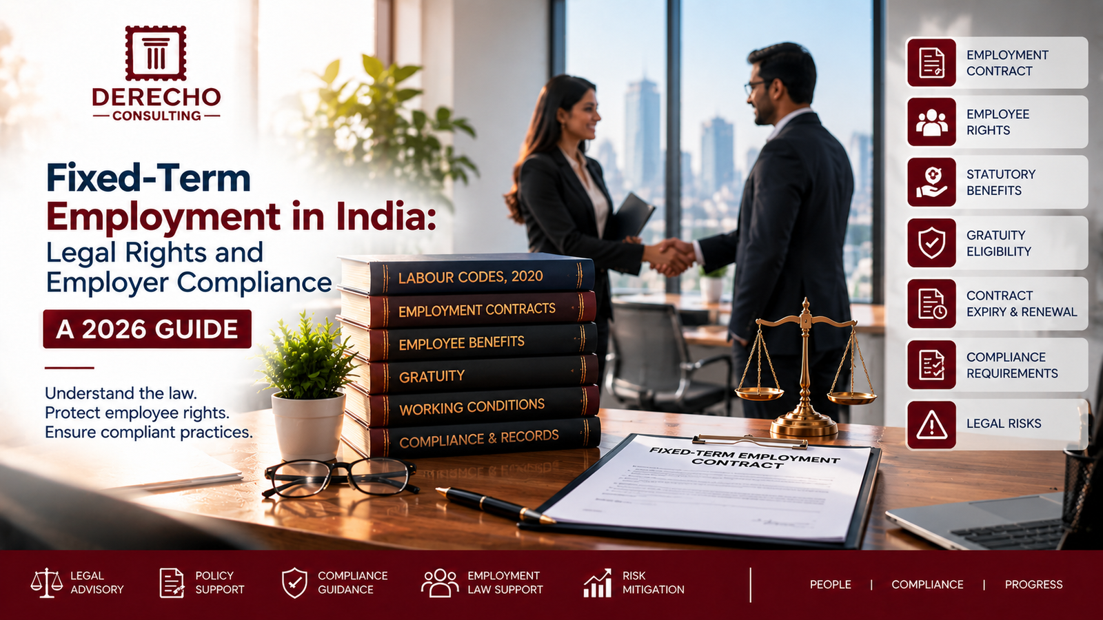 Fixed-term employment in India covering employee rights, statutory benefits, gratuity, contracts, renewal, and compliance.
