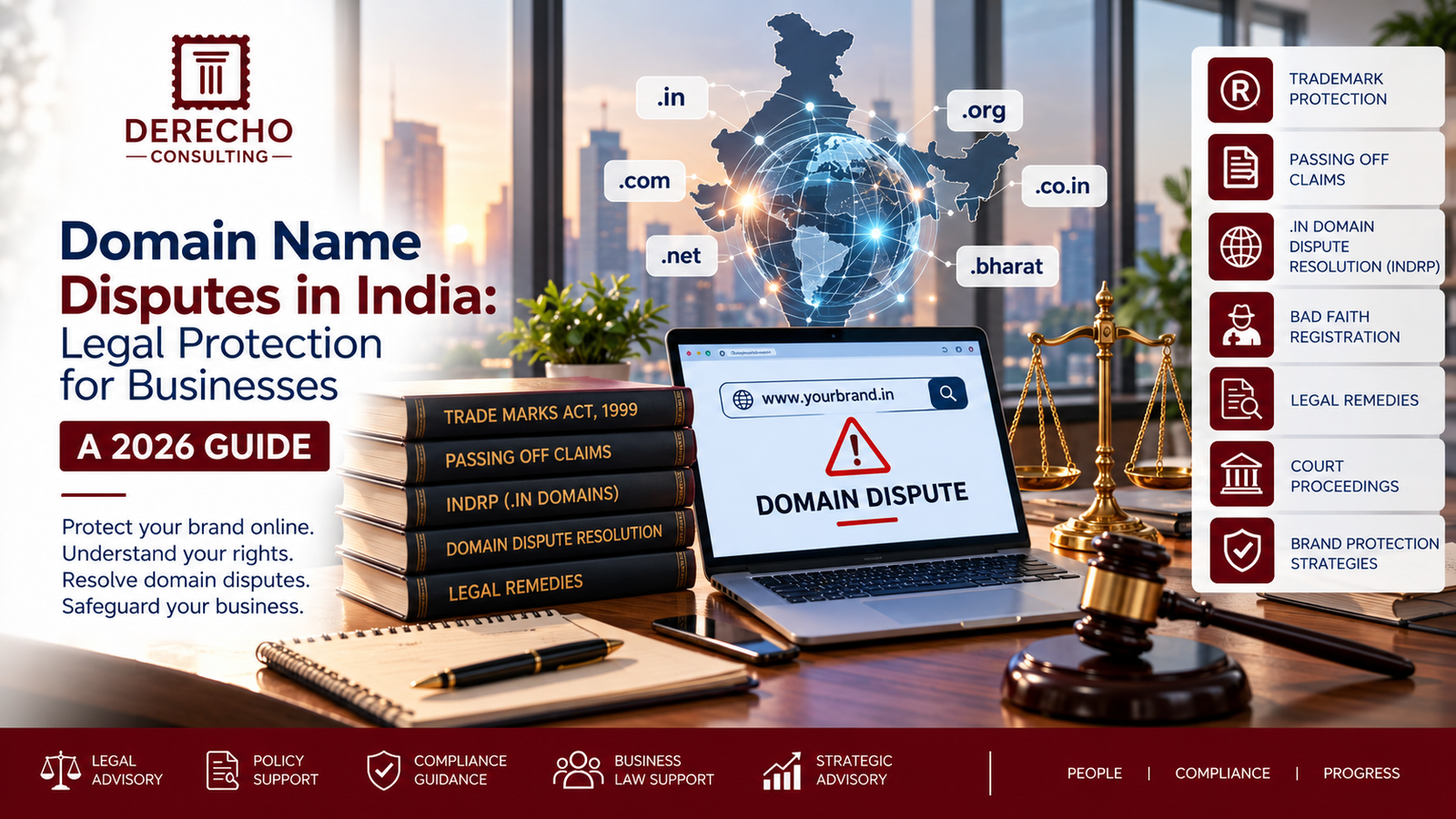 Domain name disputes in India covering trademark protection, passing off claims, INDRP, bad faith registration, and legal remedies.
