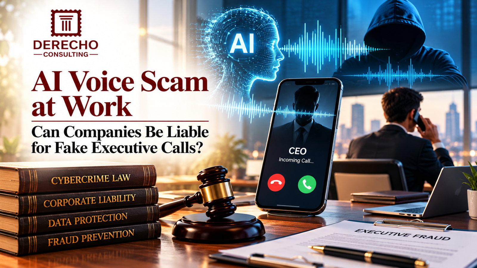 AI Voice Scam Liability and fake executive calls using AI voice cloning